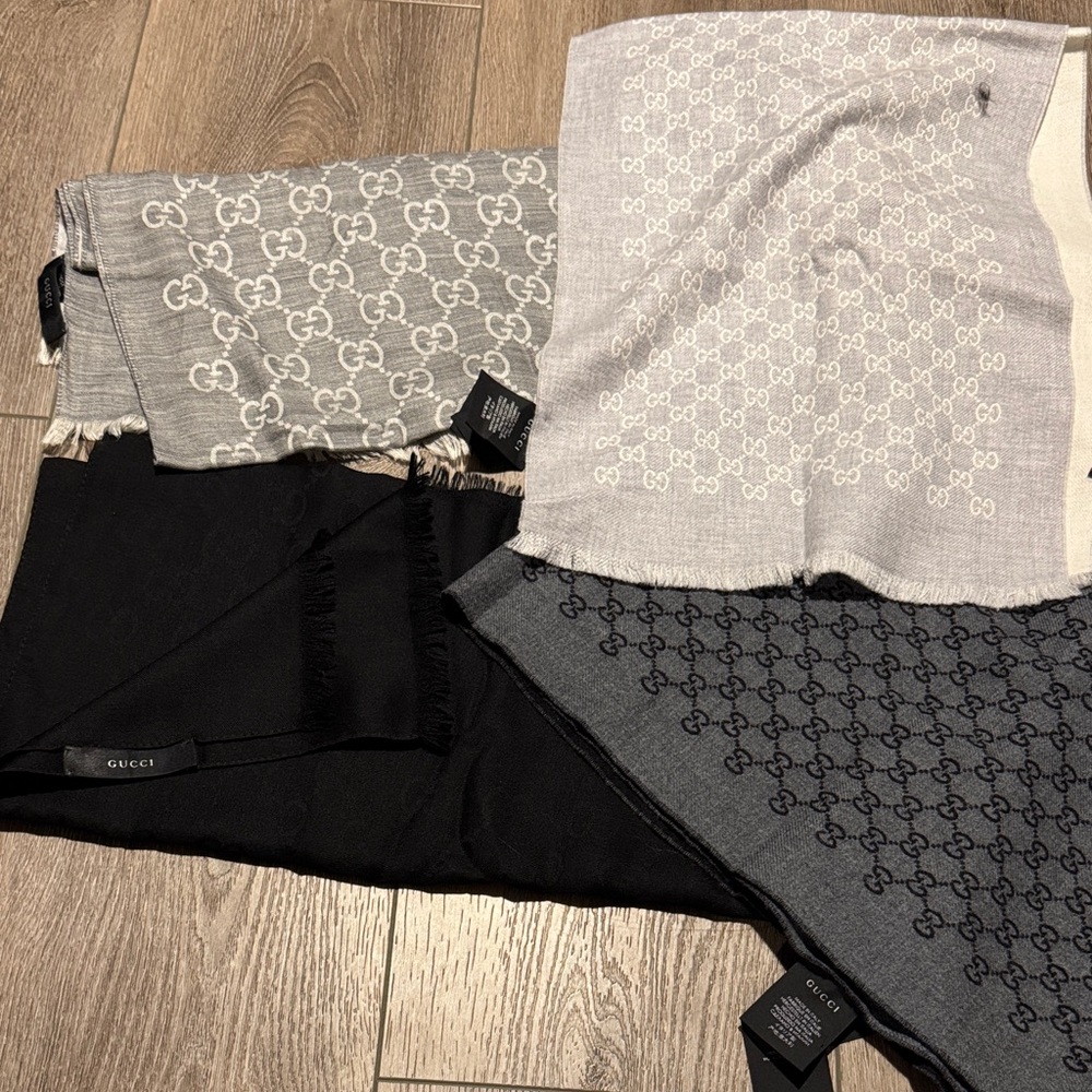 Gucci Gray and Black Logo Scarves Collection